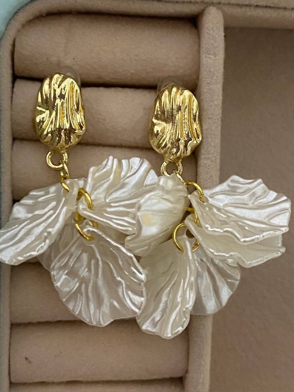 Gold & Pearl White Floral Drop Earrings - Elegant Women’s Jewelry